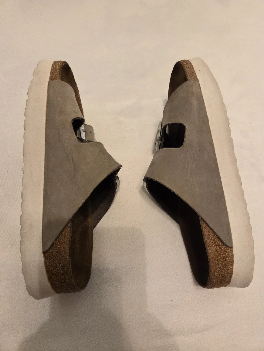 PAPILLIO By‎ BIRKENSTOCK Arizona Grey/Green Leather Two Strap Platform Sandal 40